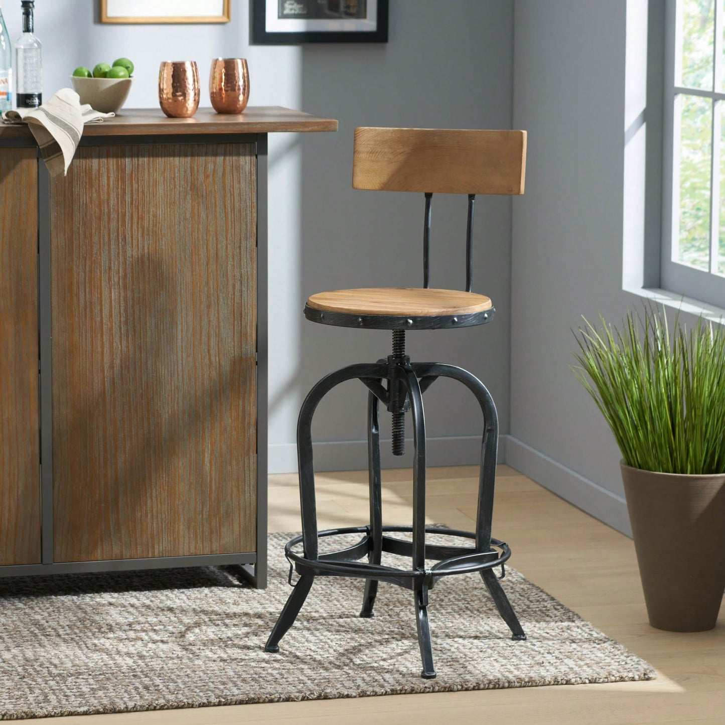 Modern Adjustable Height Swivel Bar Stools With Elegant Fir Wood Design