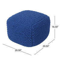 Stylish Knitted Cotton Pouf Cube For Versatile Home Decor - 20.5" X 20.5" X 16.5"