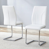 Elegant Set Of 2 High Back Dining Chairs - White PU Upholstered Seats With Sturdy Legs, Perfect For Restaurants, Kitchens, And Living Rooms