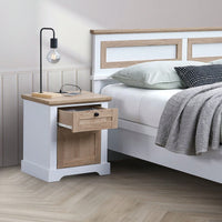 Modern White Oak Nightstand with USB and Type-C Charging Station Pre-Assembled Drawer Stylish End Table for Bedroom and Living Room