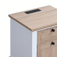 Modern White Oak Nightstand with USB and Type-C Charging Station Pre-Assembled Drawer Stylish End Table for Bedroom and Living Room