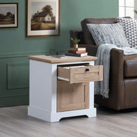 Modern White Oak Nightstand with USB and Type-C Charging Station Pre-Assembled Drawer Stylish End Table for Bedroom and Living Room