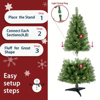4ft Prelit Artificial Christmas Tree With 100 Warm White LED Lights, Realistic PVC Branch Tips For Easy Indoor Setup