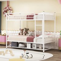 Stylish Twin Over Twin Metal Bunk Bed With Convenient Shelf And Safety Guardrails - Black Finish