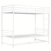 Stylish Twin Over Twin Metal Bunk Bed With Convenient Shelf And Safety Guardrails - Black Finish