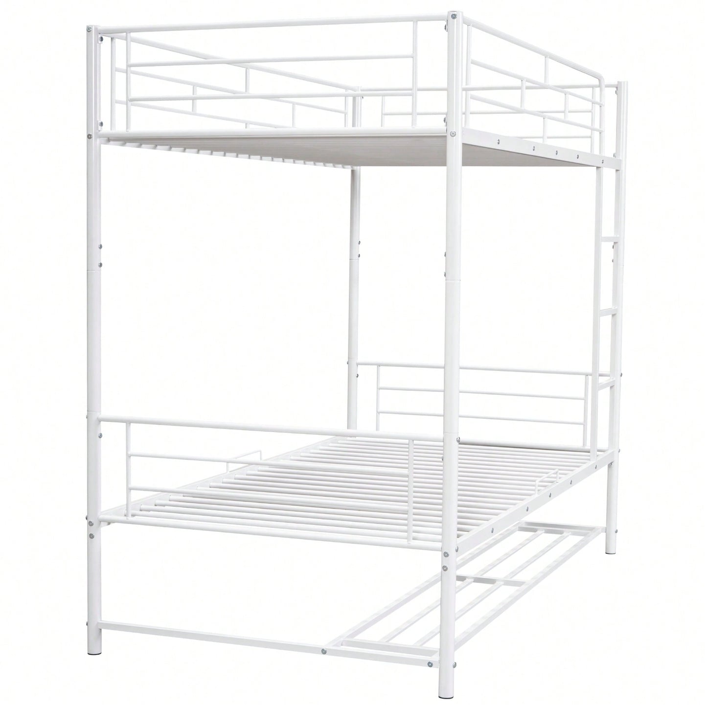 Stylish Twin Over Twin Metal Bunk Bed With Convenient Shelf And Safety Guardrails - Black Finish