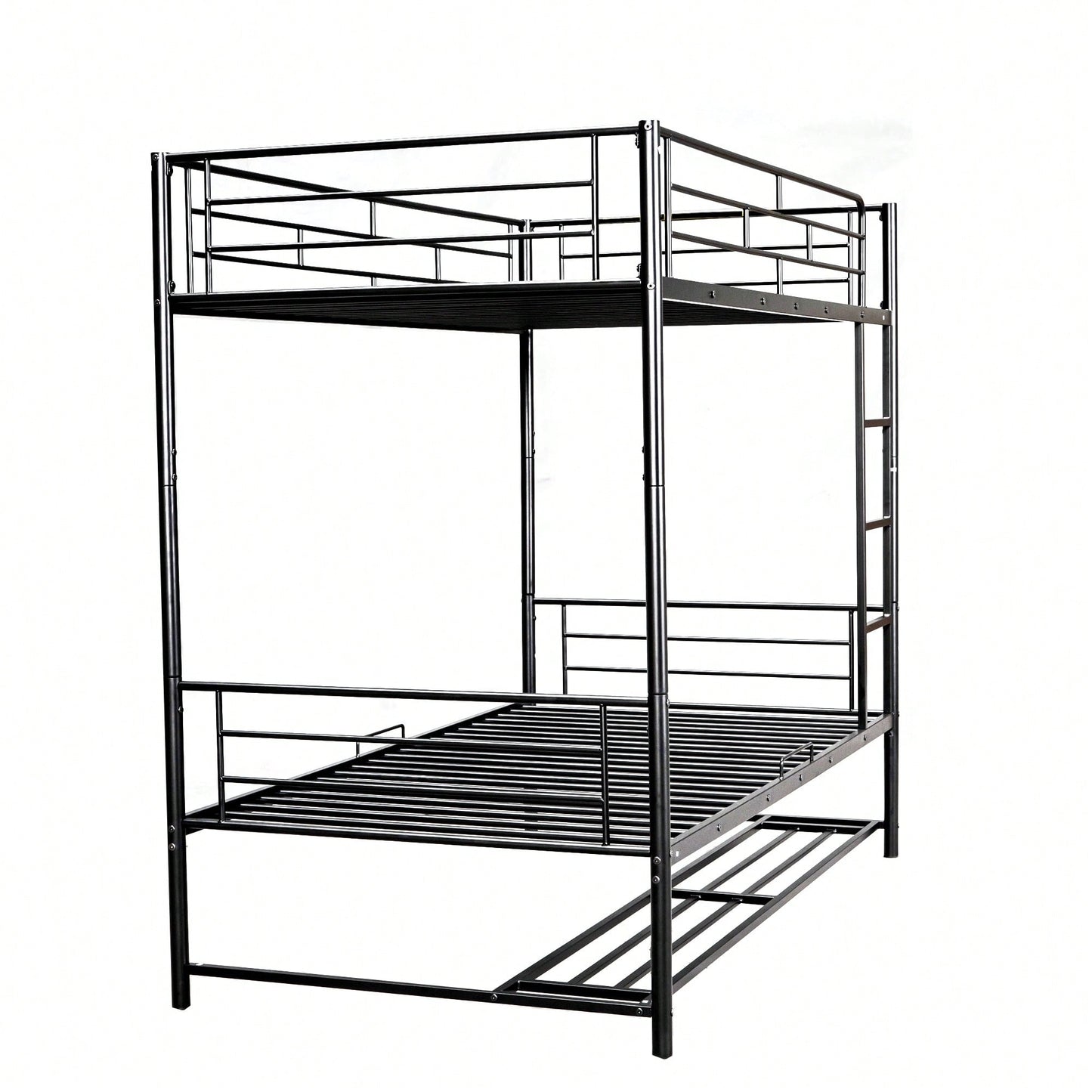 Stylish Twin Over Twin Metal Bunk Bed With Convenient Shelf And Safety Guardrails - Black Finish