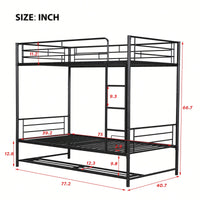 Stylish Twin Over Twin Metal Bunk Bed With Convenient Shelf And Safety Guardrails - Black Finish