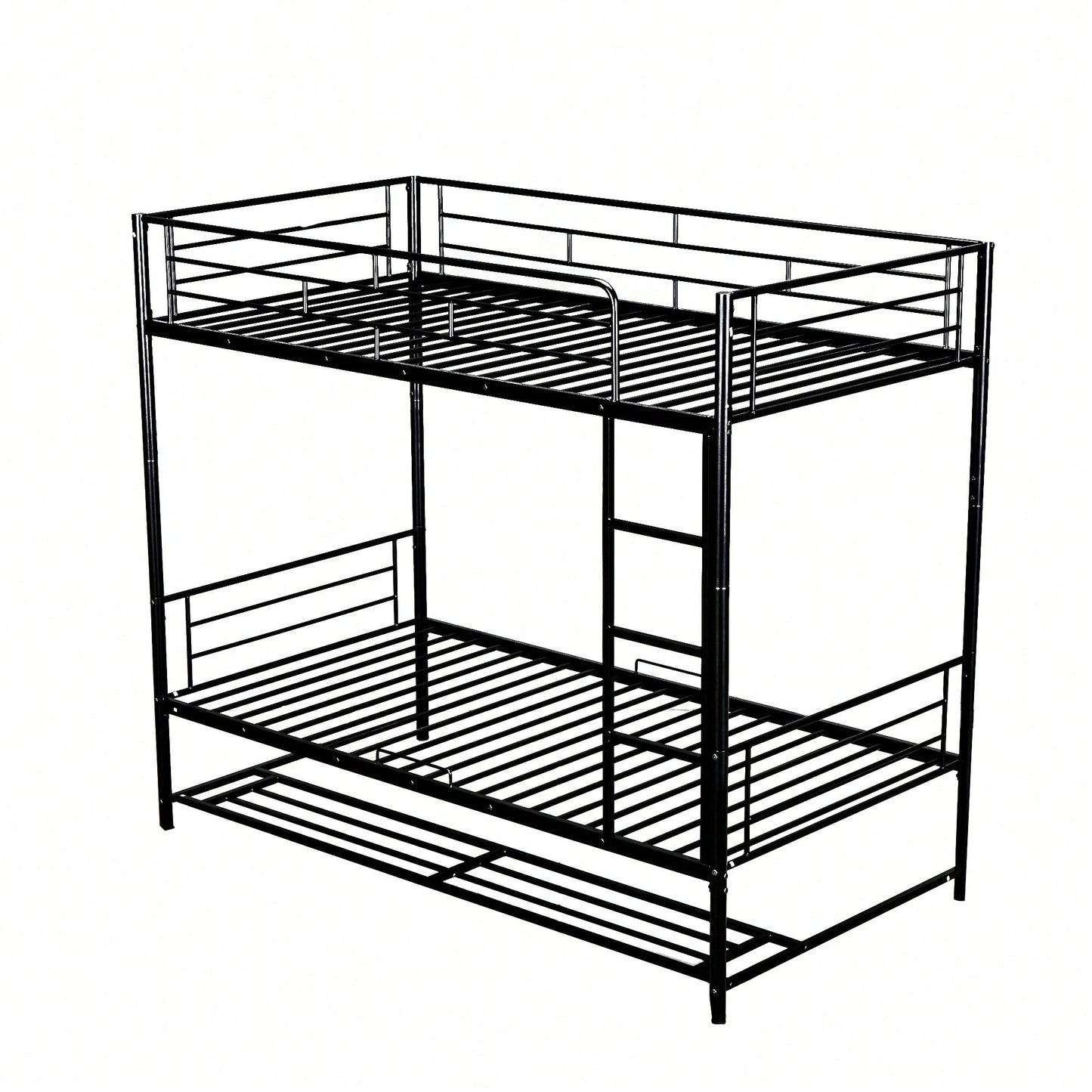 Stylish Twin Over Twin Metal Bunk Bed With Convenient Shelf And Safety Guardrails - Black Finish