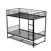 Stylish Twin Over Twin Metal Bunk Bed With Convenient Shelf And Safety Guardrails - Black Finish