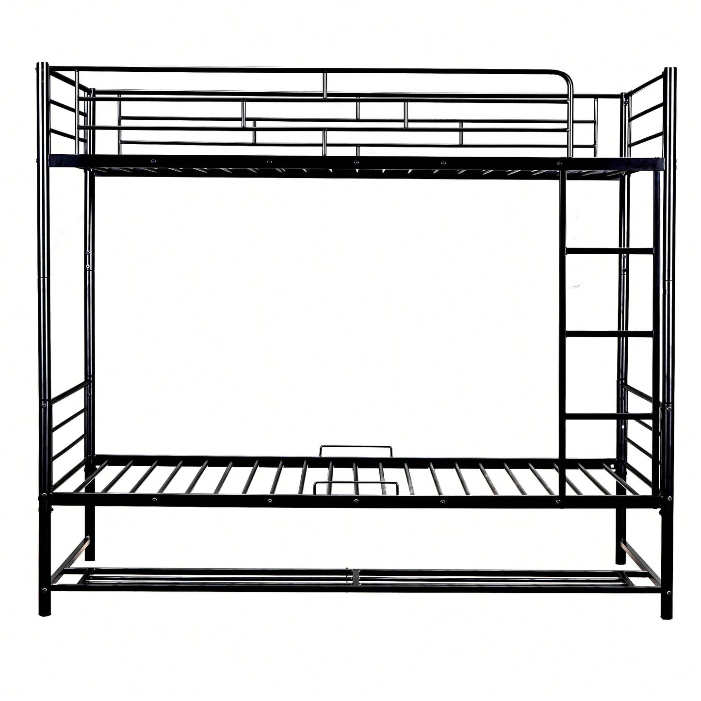 Stylish Twin Over Twin Metal Bunk Bed With Convenient Shelf And Safety Guardrails - Black Finish