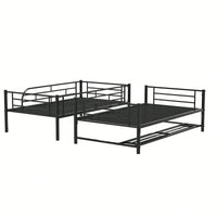 Stylish Twin Over Twin Metal Bunk Bed With Convenient Shelf And Safety Guardrails - Black Finish