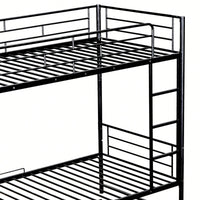 Stylish Twin Over Twin Metal Bunk Bed With Convenient Shelf And Safety Guardrails - Black Finish