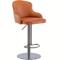 Adjustable Black Titanium Bar Stool with Leather Backrest for Kitchen Counter and Dining Room Brown