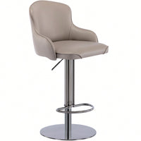 Adjustable Black Titanium Bar Stool with Leather Backrest for Kitchen Counter and Dining Room Brown