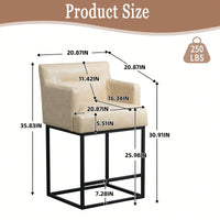 Set of 2 Modern Square Back Bar Stools with Black Metal Frame for Kitchen Island and Pub Brown PU Upholstered Seat