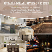 Set of 2 Modern Square Back Bar Stools with Black Metal Frame for Kitchen Island and Pub Brown PU Upholstered Seat