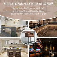Set of 2 Modern Square Back Bar Stools with Black Metal Frame for Kitchen Island and Pub Brown PU Upholstered Seat