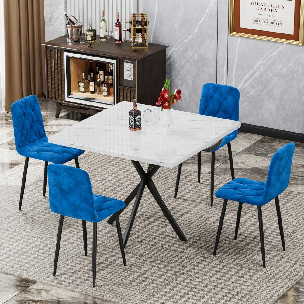 Modern Set Of 4 Upholstered Kitchen Dining Chairs With Durable Metal Legs And Comfortable PU Cushion Seat