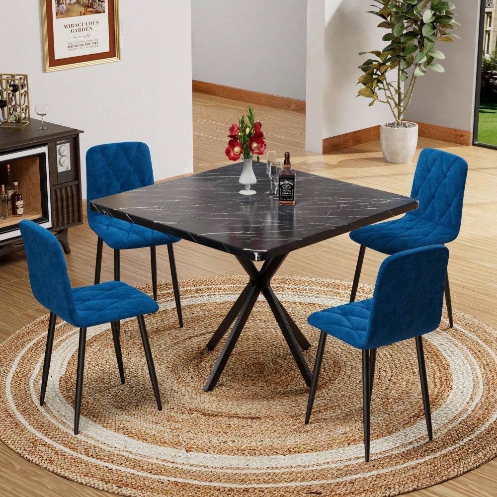 Modern Set Of 4 Upholstered Kitchen Dining Chairs With Durable Metal Legs And Comfortable PU Cushion Seat