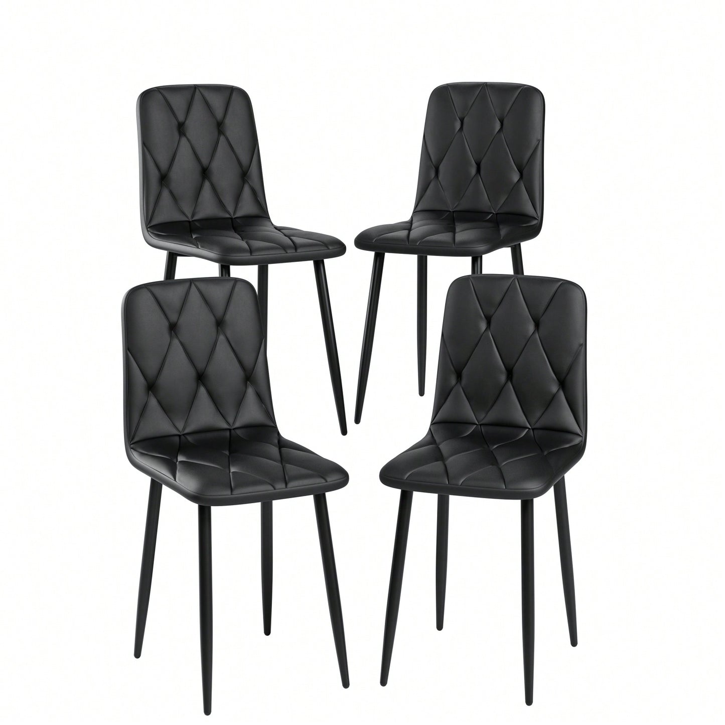 Modern Set Of 4 Upholstered Kitchen Dining Chairs With Durable Metal Legs And Comfortable PU Cushion Seat