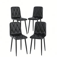 Modern Set Of 4 Upholstered Kitchen Dining Chairs With Durable Metal Legs And Comfortable PU Cushion Seat