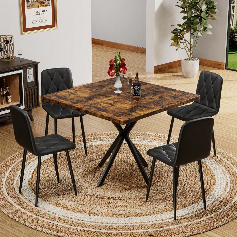 Modern Set Of 4 Upholstered Kitchen Dining Chairs With Durable Metal Legs And Comfortable PU Cushion Seat