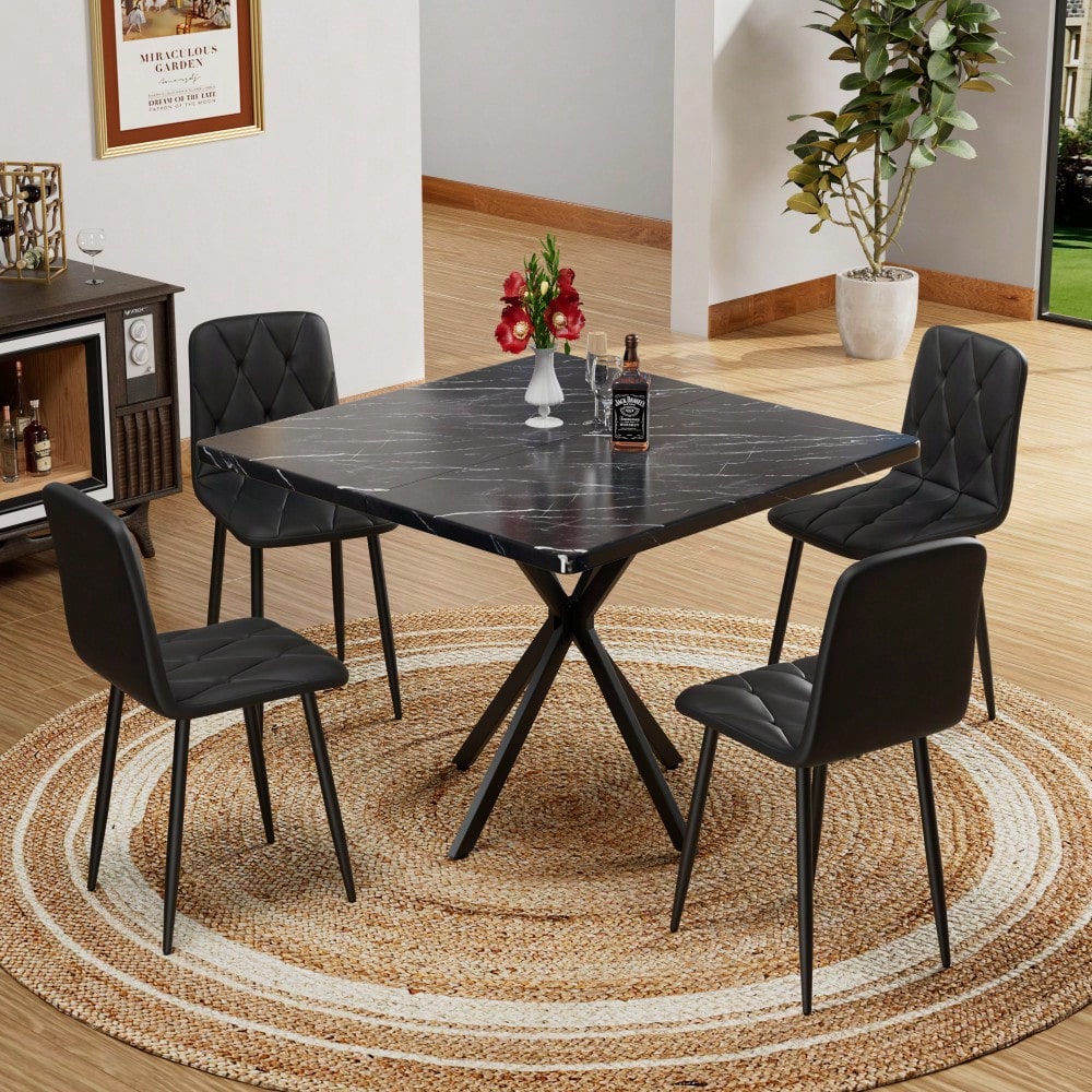 Modern Set Of 4 Upholstered Kitchen Dining Chairs With Durable Metal Legs And Comfortable PU Cushion Seat