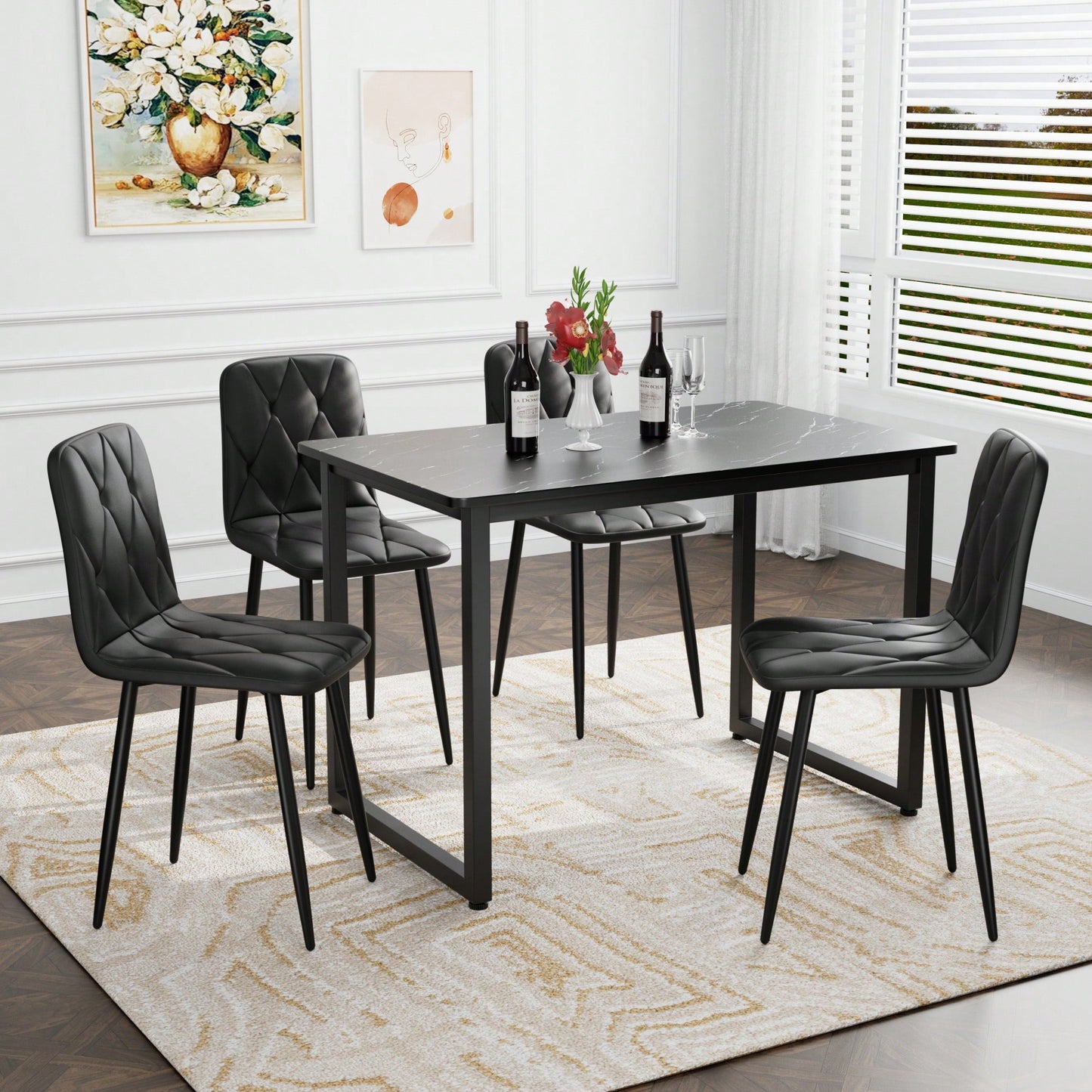 Modern Set Of 4 Upholstered Kitchen Dining Chairs With Durable Metal Legs And Comfortable PU Cushion Seat