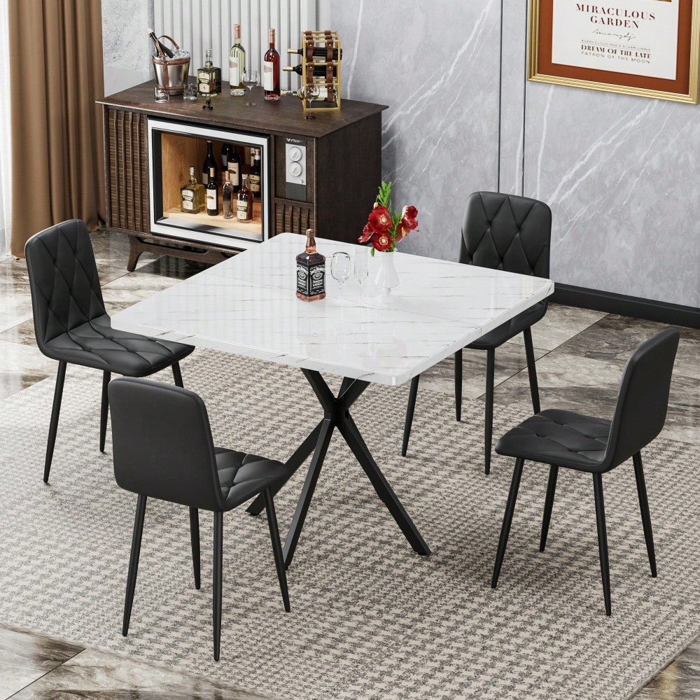 Modern Set Of 4 Upholstered Kitchen Dining Chairs With Durable Metal Legs And Comfortable PU Cushion Seat