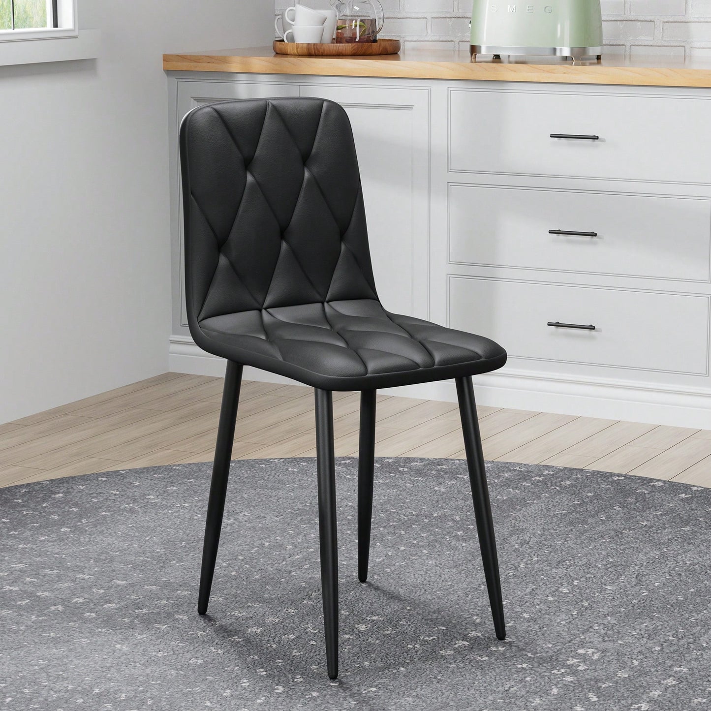 Modern Set Of 4 Upholstered Kitchen Dining Chairs With Durable Metal Legs And Comfortable PU Cushion Seat