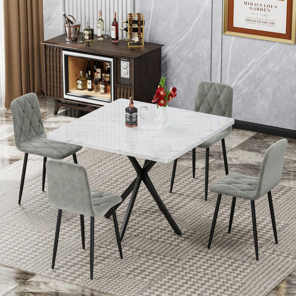 Modern Set Of 4 Upholstered Kitchen Dining Chairs With Durable Metal Legs And Comfortable PU Cushion Seat