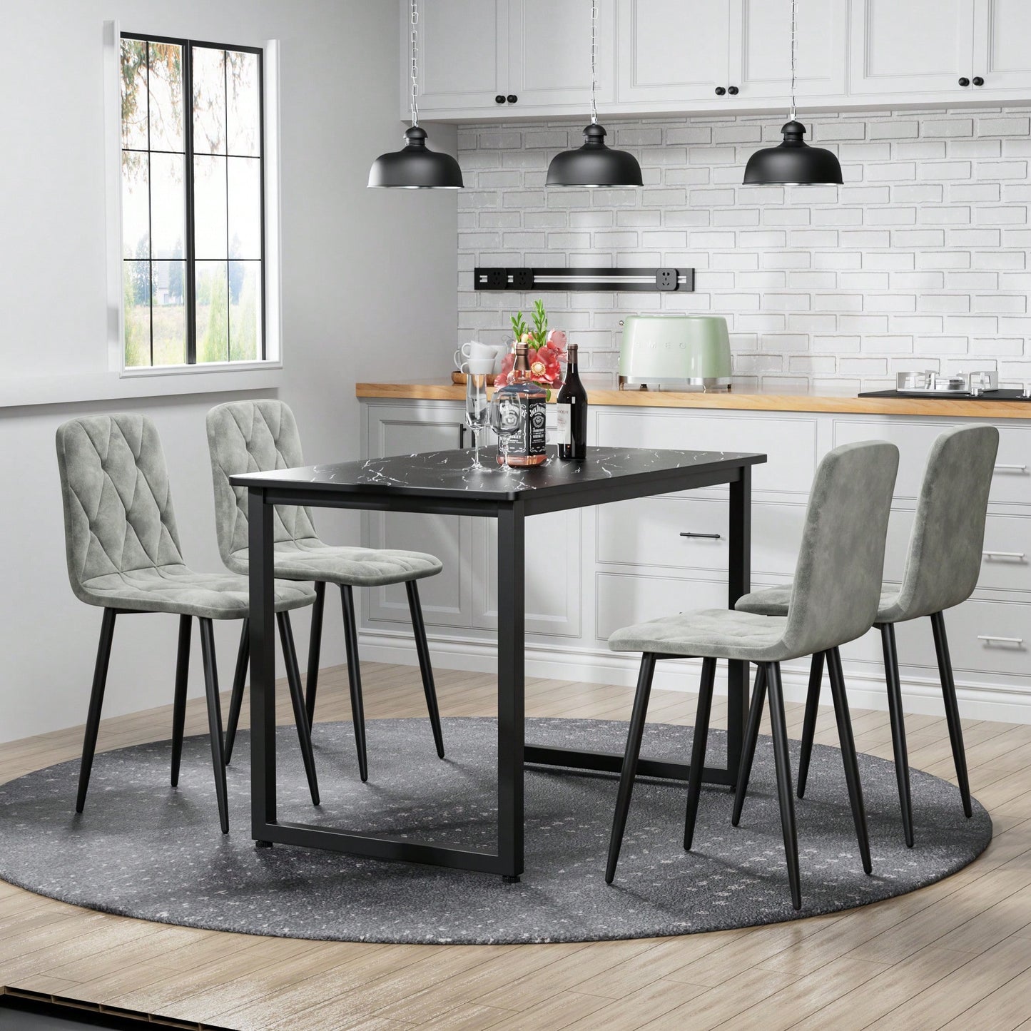 Modern Set Of 4 Upholstered Kitchen Dining Chairs With Durable Metal Legs And Comfortable PU Cushion Seat