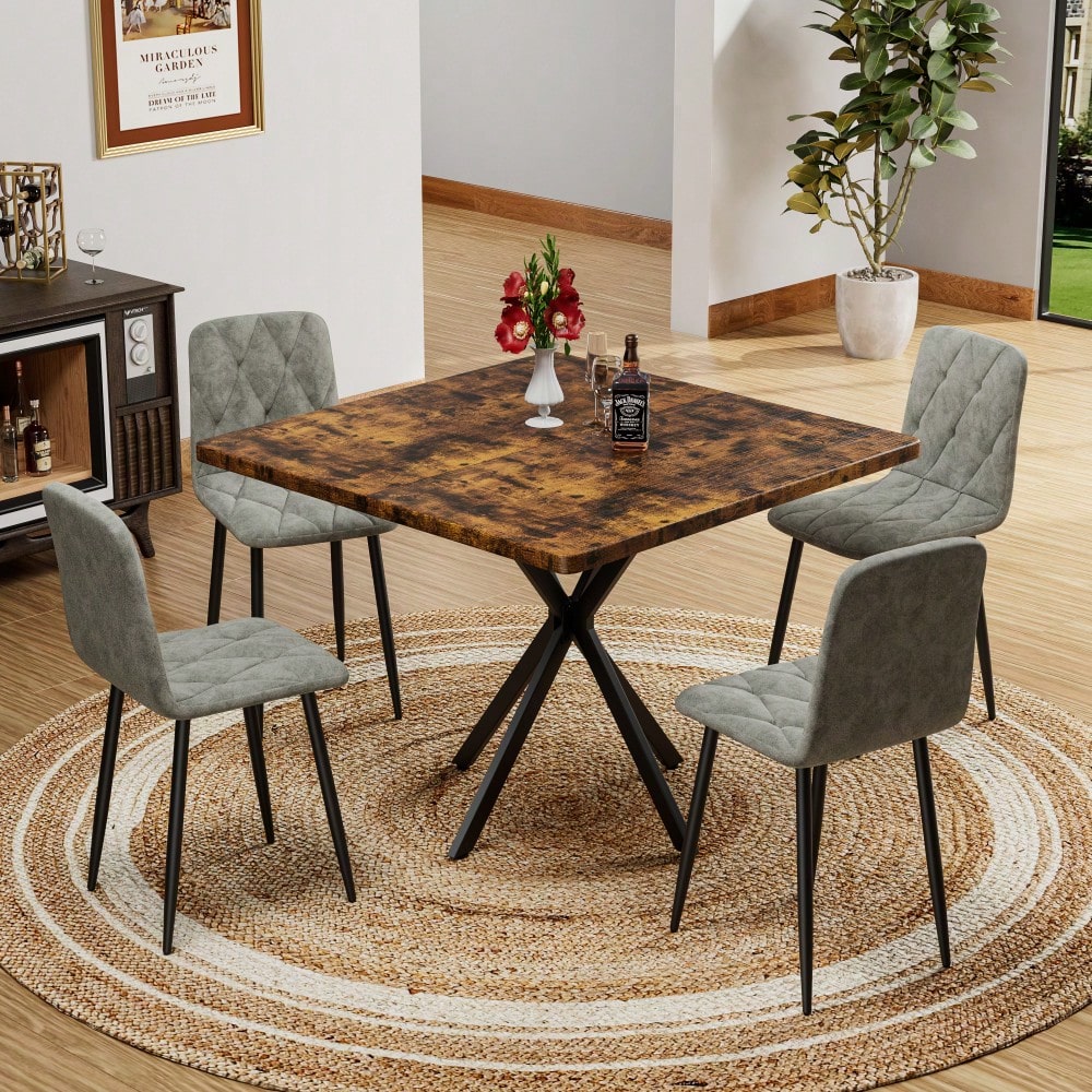 Modern Set Of 4 Upholstered Kitchen Dining Chairs With Durable Metal Legs And Comfortable PU Cushion Seat