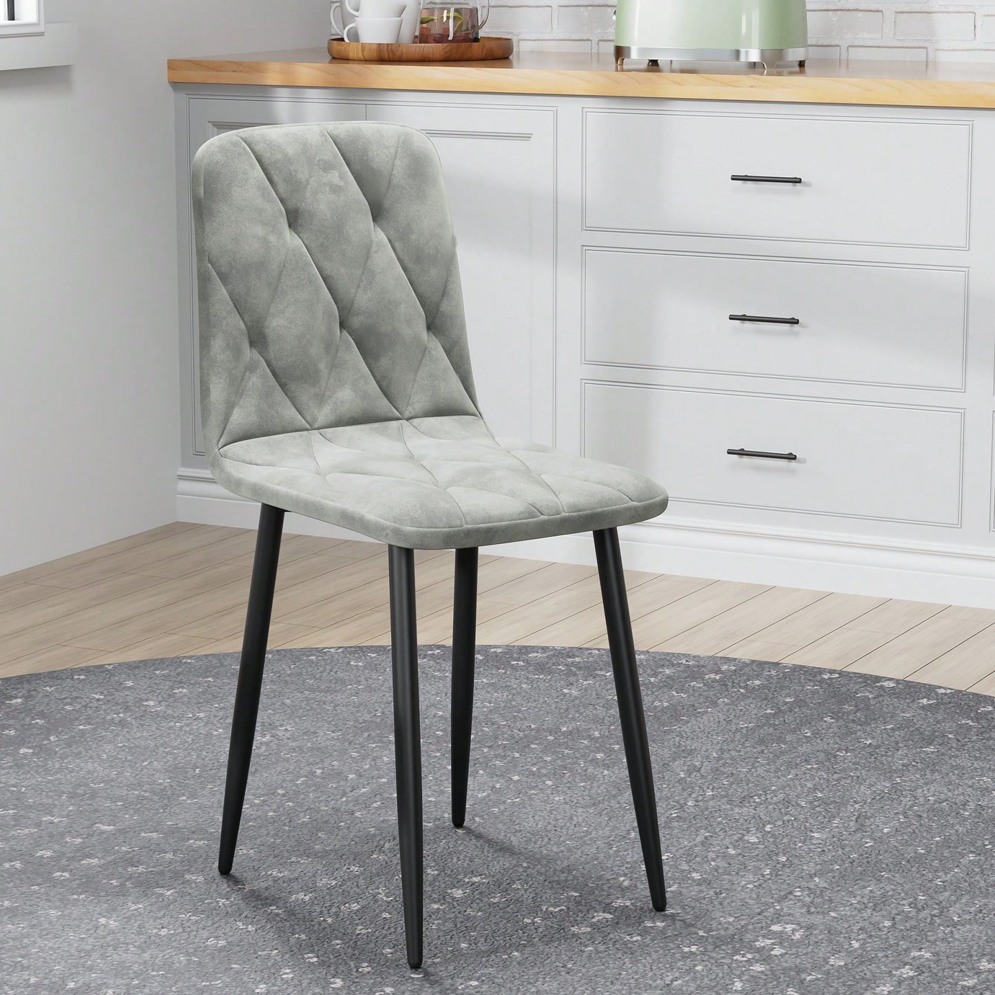 Modern Set Of 4 Upholstered Kitchen Dining Chairs With Durable Metal Legs And Comfortable PU Cushion Seat