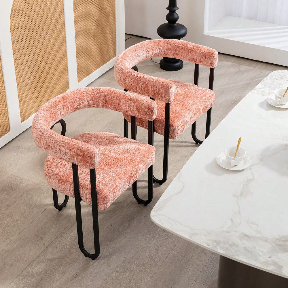 Stylish Chenille Fabric Upholstered Barrel Accent Chairs For Living Room – Set Of 2 Beige Kitchen Armchairs