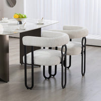 Stylish Chenille Fabric Upholstered Barrel Accent Chairs For Living Room – Set Of 2 Beige Kitchen Armchairs