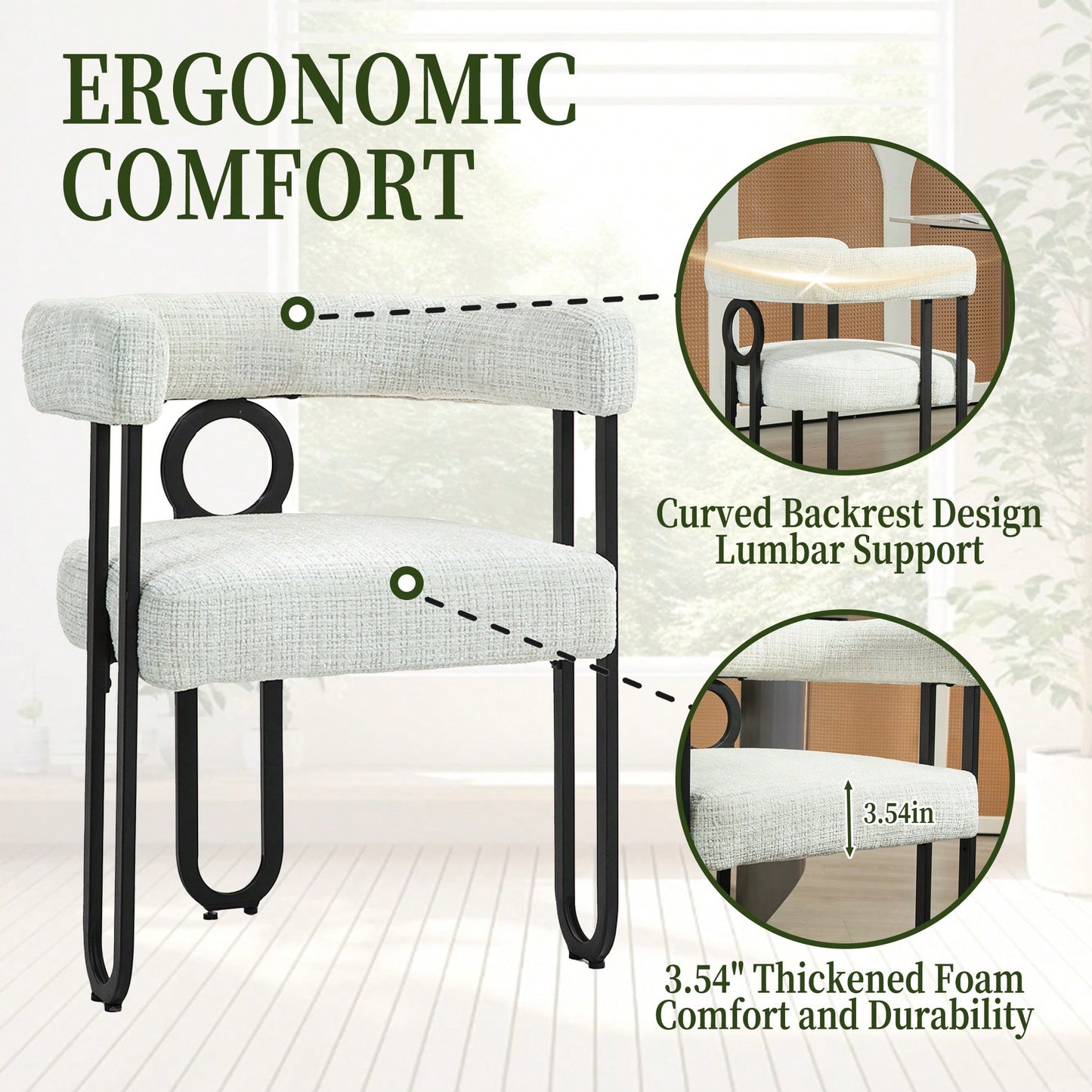 Stylish Chenille Fabric Upholstered Barrel Accent Chairs For Living Room – Set Of 2 Beige Kitchen Armchairs