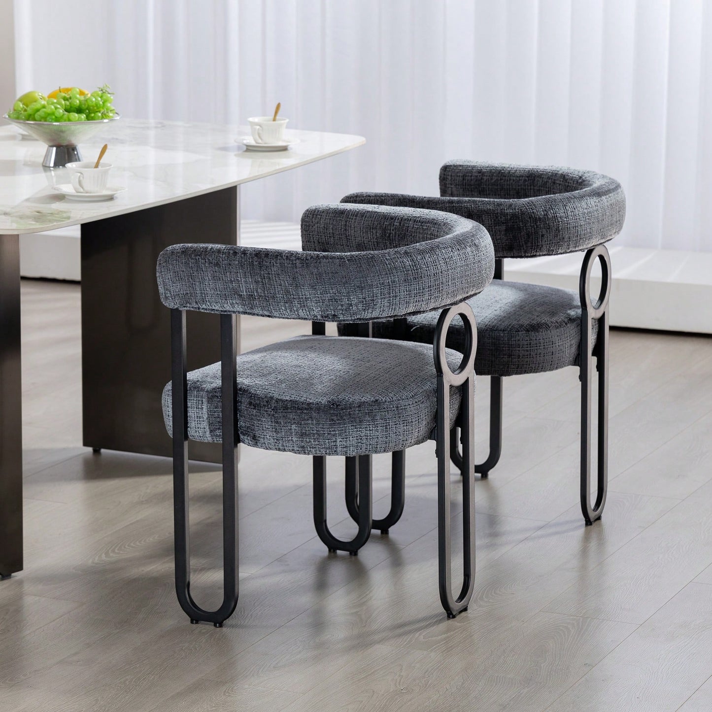 Stylish Chenille Fabric Upholstered Barrel Accent Chairs For Living Room – Set Of 2 Beige Kitchen Armchairs