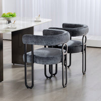 Stylish Chenille Fabric Upholstered Barrel Accent Chairs For Living Room – Set Of 2 Beige Kitchen Armchairs
