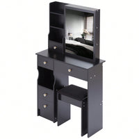 Compact Vanity Table Set with Cushioned Stool and Oversized Mirror for Small Spaces Multi-Layer Storage Certified