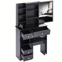 Compact Vanity Table Set with Cushioned Stool and Oversized Mirror for Small Spaces Multi-Layer Storage Certified