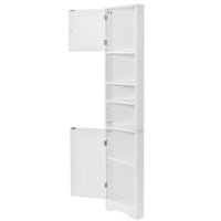 Multi-Functional Tall Corner Bathroom Storage Cabinet With Two Doors, Adjustable Shelves, And Open Shelf - Elegant White Finish