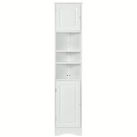 Multi-Functional Tall Corner Bathroom Storage Cabinet With Two Doors, Adjustable Shelves, And Open Shelf - Elegant White Finish