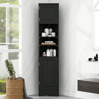 Multi-Functional Tall Corner Bathroom Storage Cabinet With Two Doors, Adjustable Shelves, And Open Shelf - Elegant White Finish