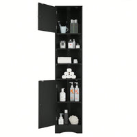 Multi-Functional Tall Corner Bathroom Storage Cabinet With Two Doors, Adjustable Shelves, And Open Shelf - Elegant White Finish