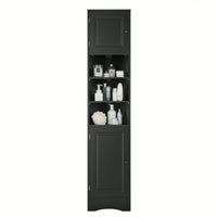 Multi-Functional Tall Corner Bathroom Storage Cabinet With Two Doors, Adjustable Shelves, And Open Shelf - Elegant White Finish