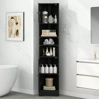 Multi-Functional Tall Corner Bathroom Storage Cabinet With Two Doors, Adjustable Shelves, And Open Shelf - Elegant White Finish