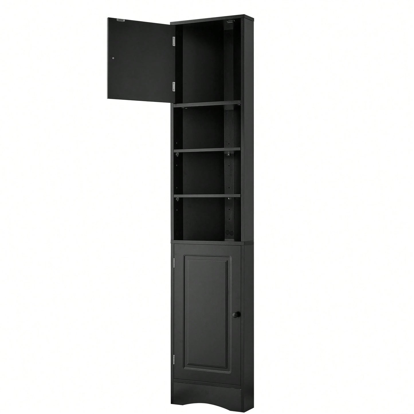 Multi-Functional Tall Corner Bathroom Storage Cabinet With Two Doors, Adjustable Shelves, And Open Shelf - Elegant White Finish