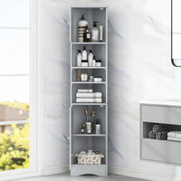 Multi-Functional Tall Corner Bathroom Storage Cabinet With Two Doors, Adjustable Shelves, And Open Shelf - Elegant White Finish